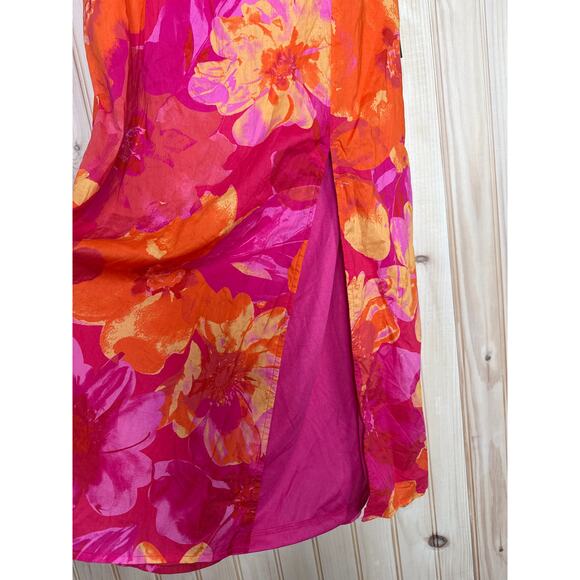 NWT Lulus Bold Tendencies Fuchsia Floral Strapless Cutout Dress Resortwear Sz L - Picture 4 of 9